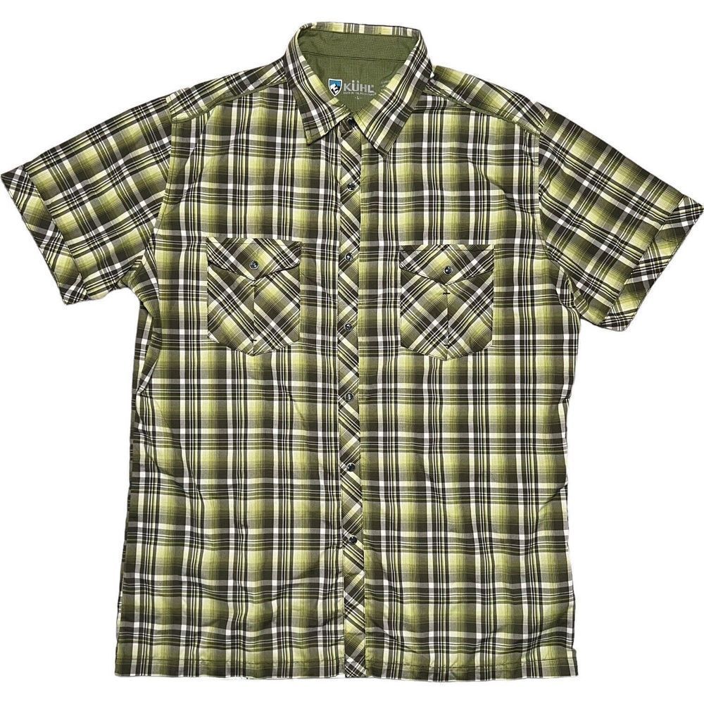 Kuhl Eluxur Short Sleeve Plaid Pearl Snap Western Shirt Men's Size Large Green